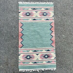 Southwestern Aztec Woven Cotton Accent Rug Boho Fringe Tribal 2x4